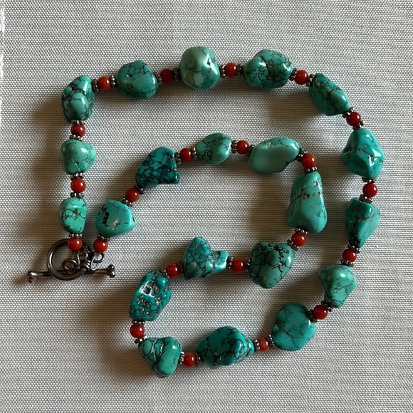 Handmade Turquoise and Coral Necklace - Picture 6 of 9